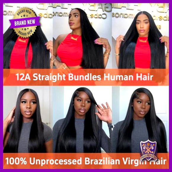3 Bundle 100% Brazilian Virgin Hair Extensions 18-22 Inch Straight Quick Weave main image 6